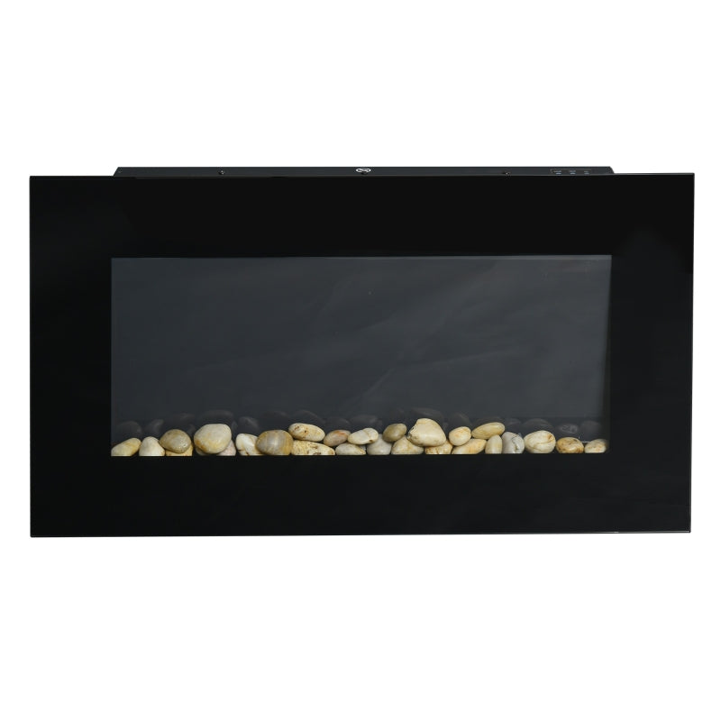 Wall Mounted Tempered Glass Electric Fireplace Heater-Black