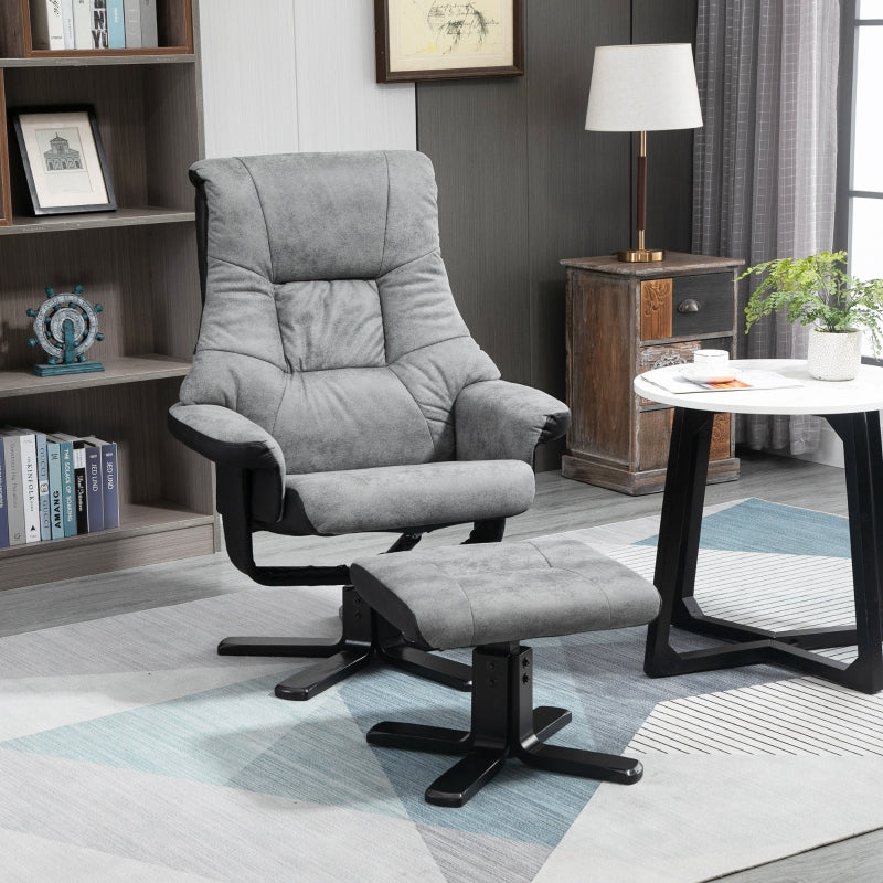 Fabric Recliner Sofa Armchair With Footstool Swivel Grey