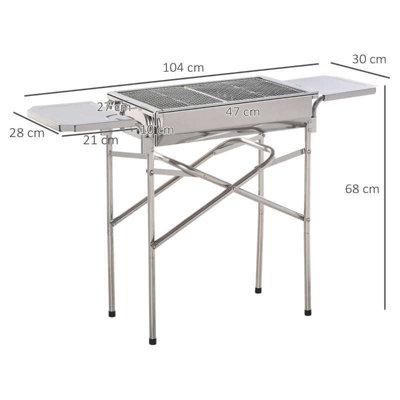 Outdoor Folding BBQ Rectangular Stainless Steel - Silver