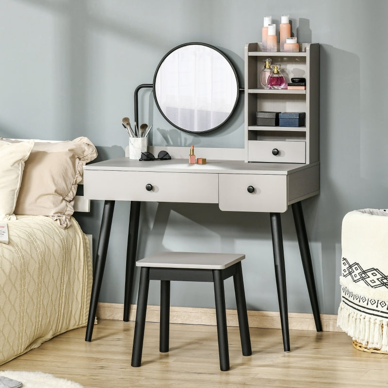 Dressing Table Set With Mirror And Stool, Living Grey