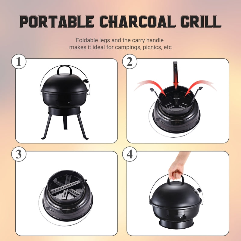 Outsunny Metal Portable Tripod Charcoal BBQ Grill Black