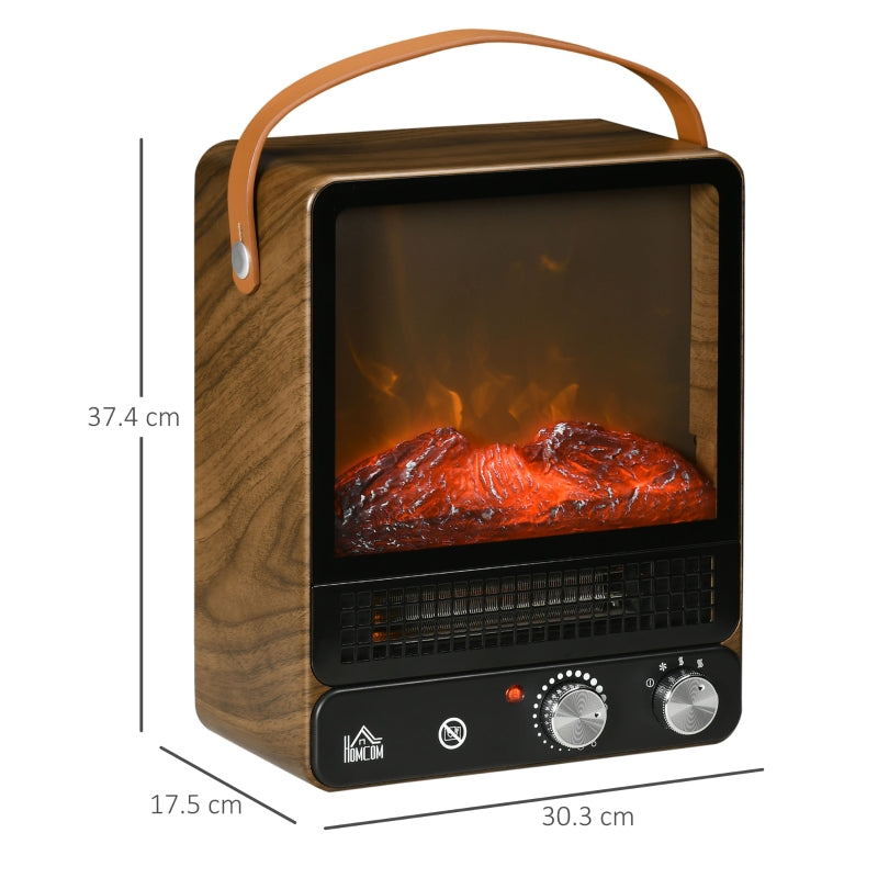 Tabletop Electric Fireplace With Handle, Dark Walnut