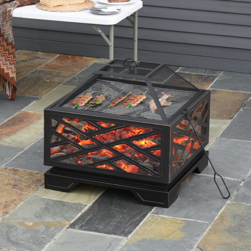 Metal Firepit Outdoor 2 In 1 Square Brazier