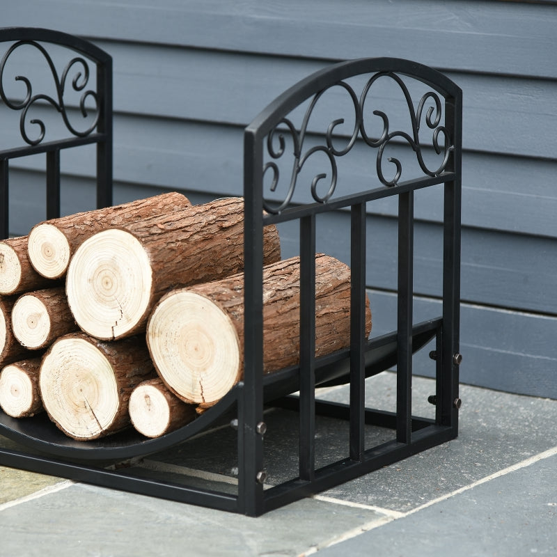 Outsunny Iron Arched Log Rack Black