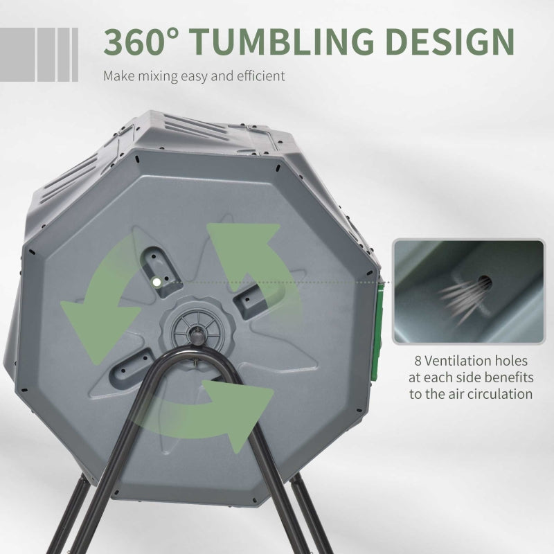 Tumbling Compost Bin Outdoor Dual Chamber 360° Rotating Composter- Grey