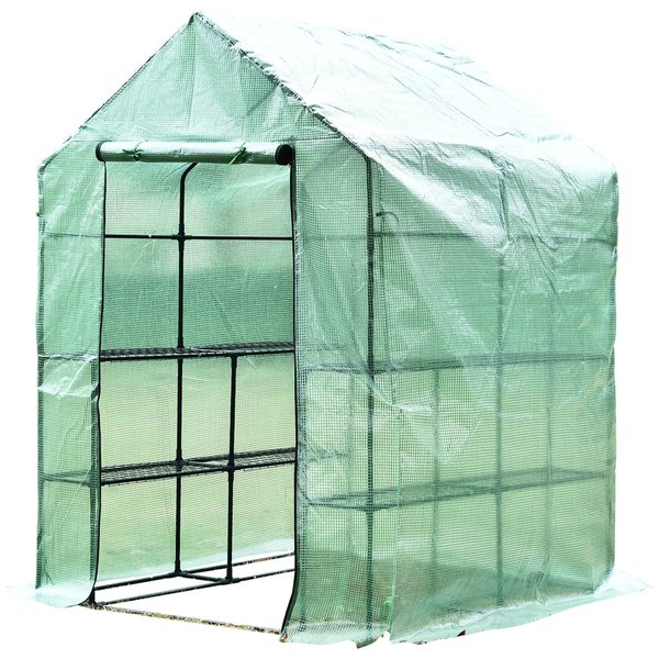 143x143x195 Cm Walk In Greenhouse W/ Shelves - Dark