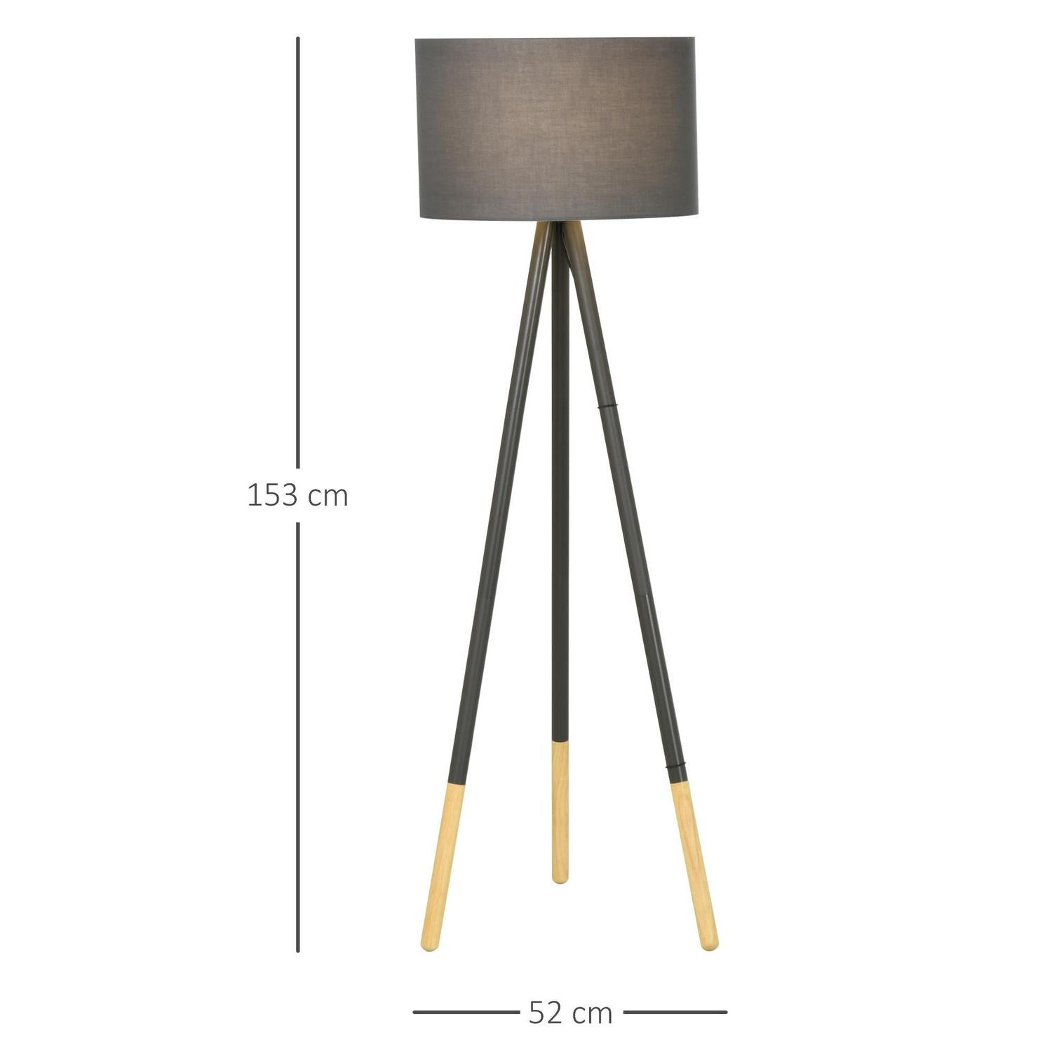 Modern Steel Tripod Floor Lamp W/ Fabric Lampshade, 153cm - Grey