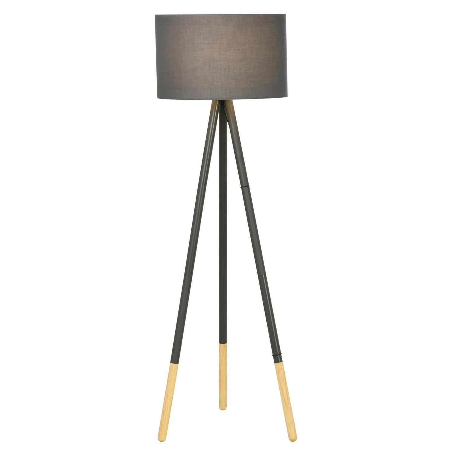 Modern Steel Tripod Floor Lamp W/ Fabric Lampshade, 153cm - Grey