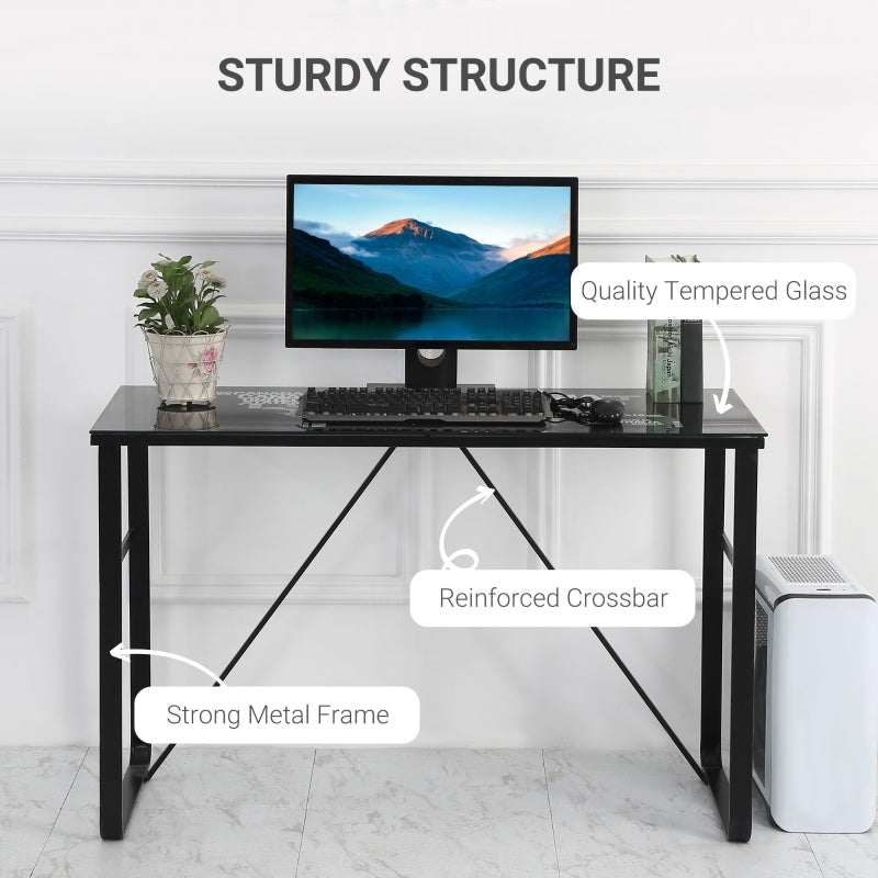 Glass Top Writing Desk Working Station Computer Table For Home, Office - Black