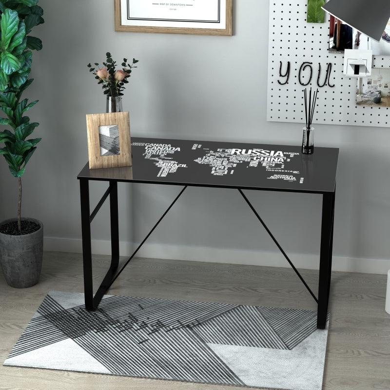 Glass Top Writing Desk Working Station Computer Table For Home, Office - Black