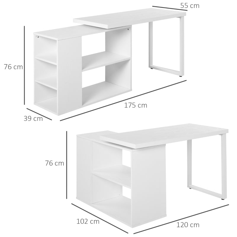 Corner Desk L-Shaped I-Shaped Computer With Rotating Storage Shelf, White Wood Grain