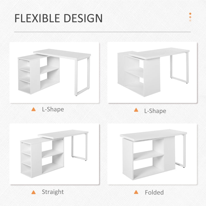 Corner Desk L-Shaped I-Shaped Computer With Rotating Storage Shelf, White Wood Grain