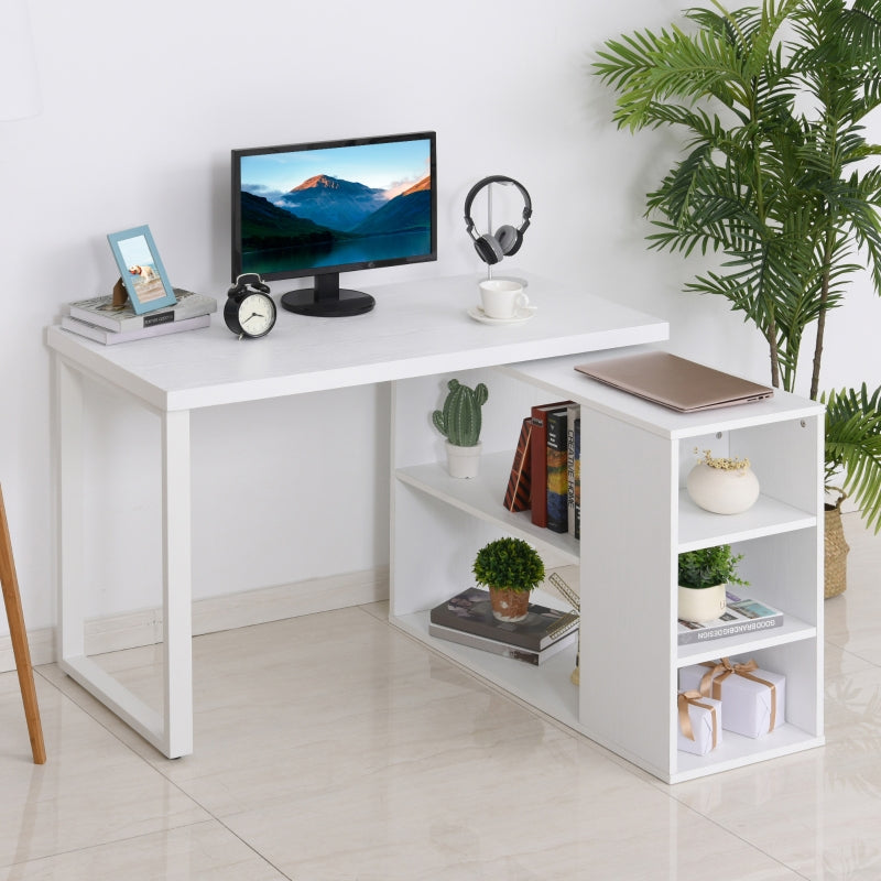 Corner Desk L-Shaped I-Shaped Computer With Rotating Storage Shelf, White Wood Grain