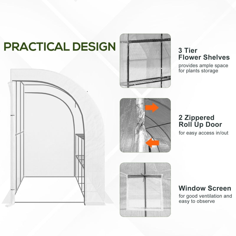 Outdoor Garden Greenhouse Backyard Nursery W/ Windows, Zippered Doors - White