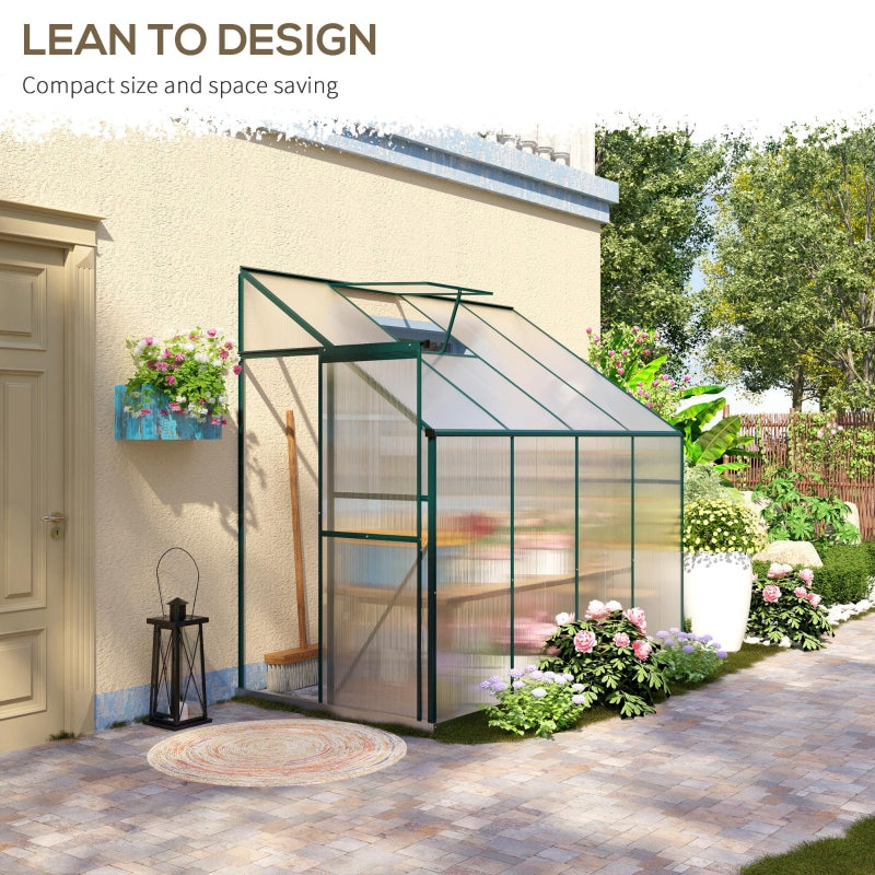 Walk-In Lean To Polycarbonate Greenhouse W/ Roof Vent