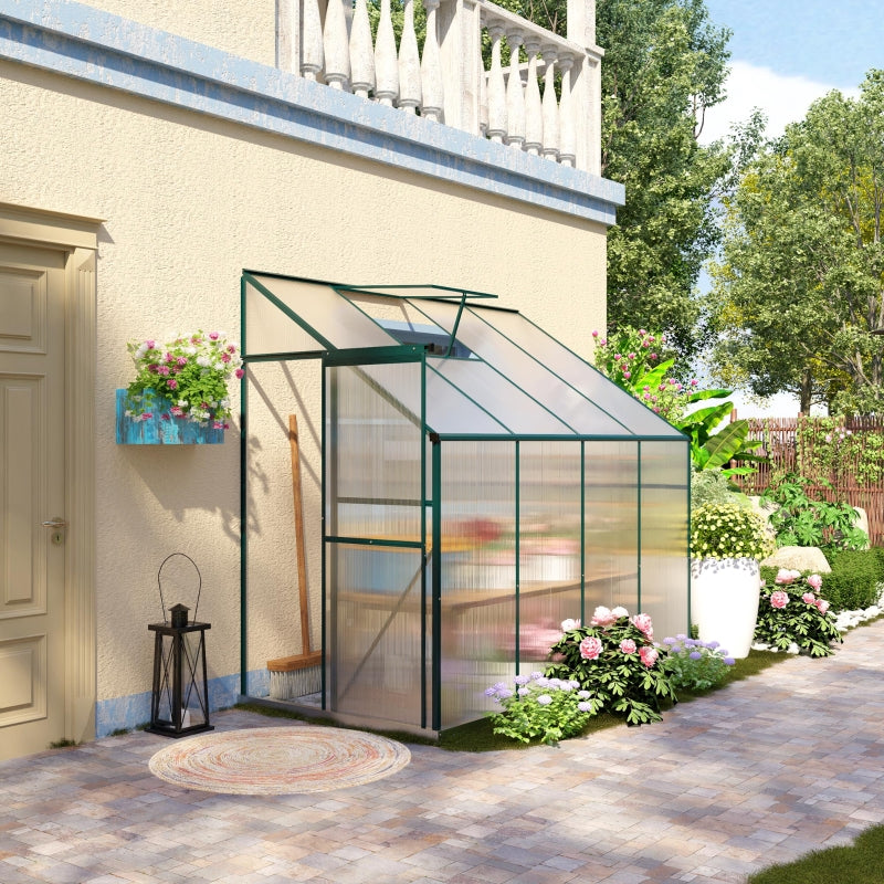 Walk-In Lean To Polycarbonate Greenhouse W/ Roof Vent