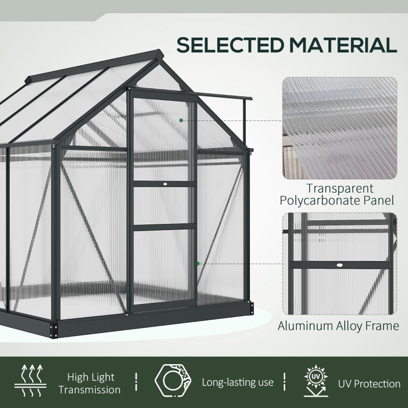 Clear Polycarbonate Greenhouse Large Walk-In Garden Plants Grow Galvanized Base Aluminium Frame With Slide Door, 6 X 6ft