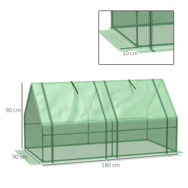 Mini Small Greenhouse With Steel Frame And PE Cover Zippered Window Poly Tunnel Steeple For Plants Vegetables, 180 X 90 X 90 Cm