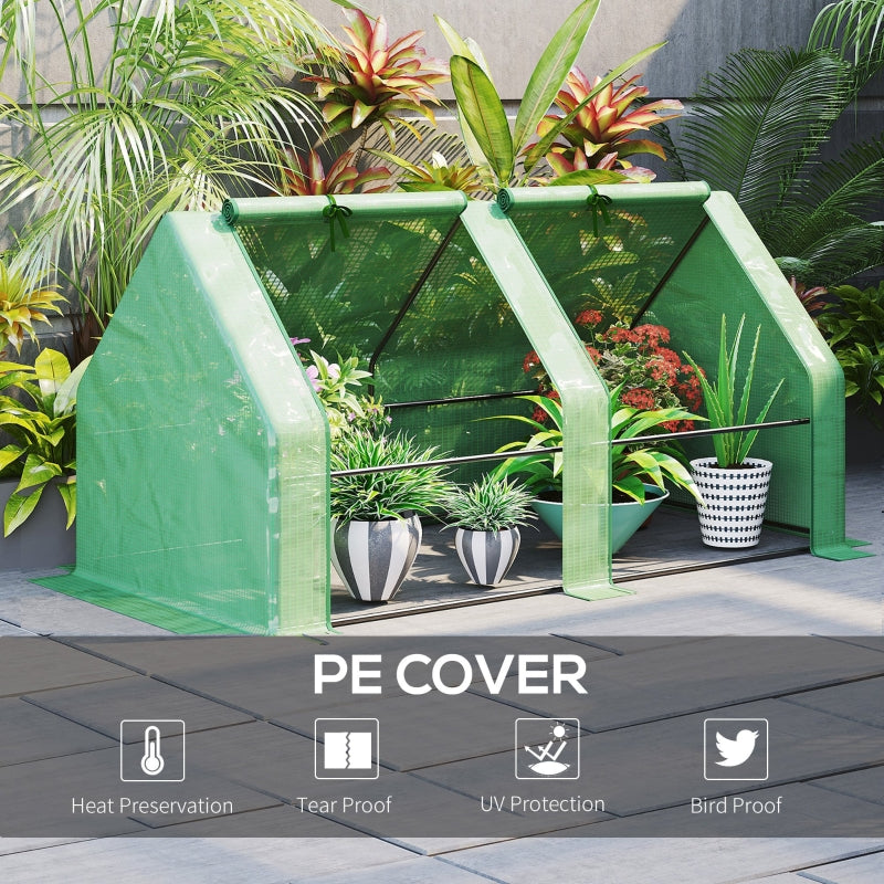 Mini Small Greenhouse With Steel Frame And PE Cover Zippered Window Poly Tunnel Steeple For Plants Vegetables, 180 X 90 X 90 Cm