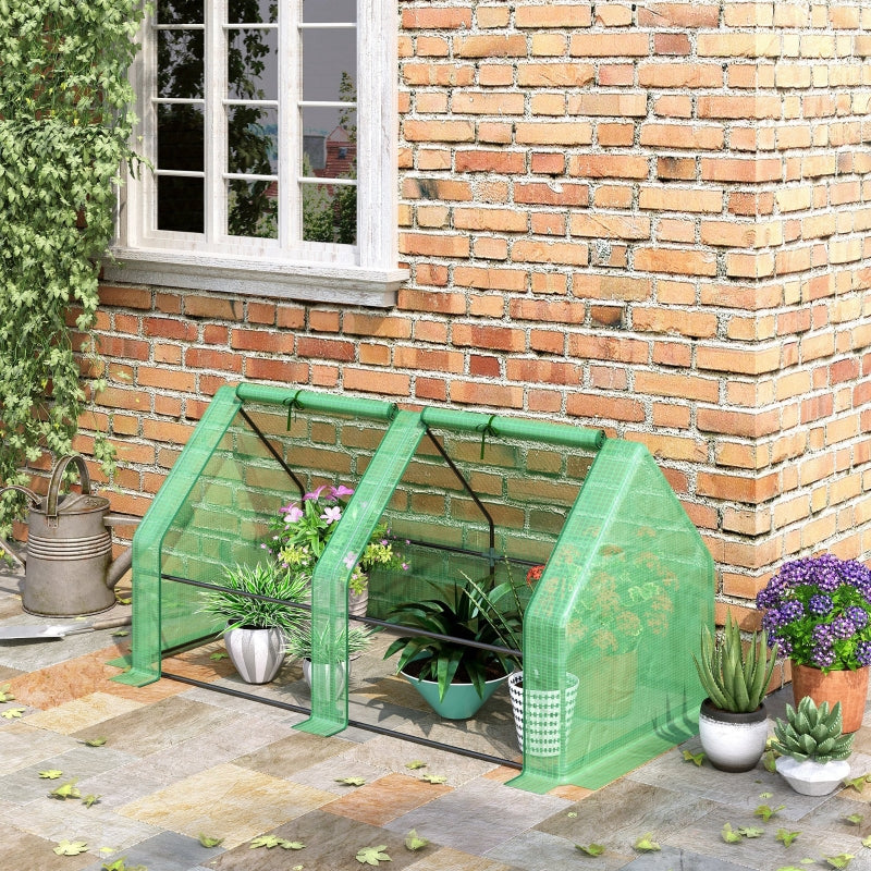 Mini Small Greenhouse With Steel Frame And PE Cover Zippered Window Poly Tunnel Steeple For Plants Vegetables, 180 X 90 X 90 Cm