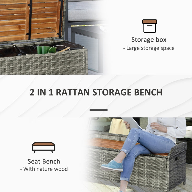 Patio Wicker Storage Bench Box- Mixed Grey