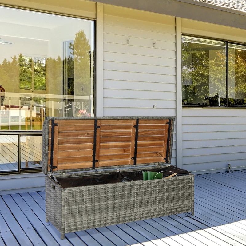 Patio Wicker Storage Bench Box- Mixed Grey