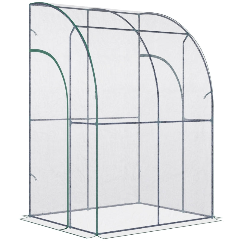 Outdoor Walk-In Lean To Wall Tunnel Greenhouse W/ Zippered Roll Up PVC Cover, Clear, 143cm X 118cm 212cm