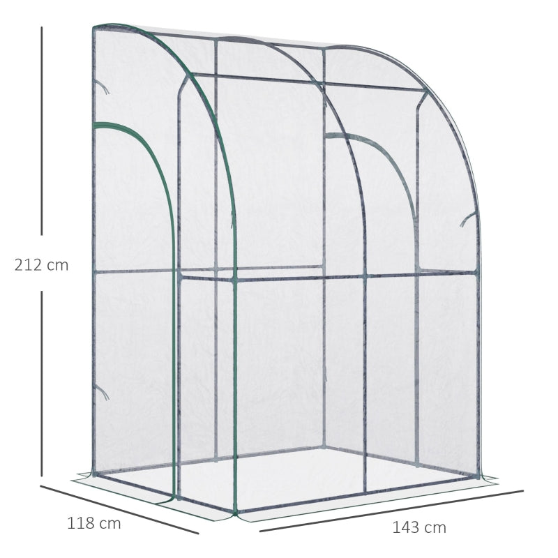 Outdoor Walk-In Lean To Wall Tunnel Greenhouse W/ Zippered Roll Up PVC Cover, Clear, 143cm X 118cm 212cm