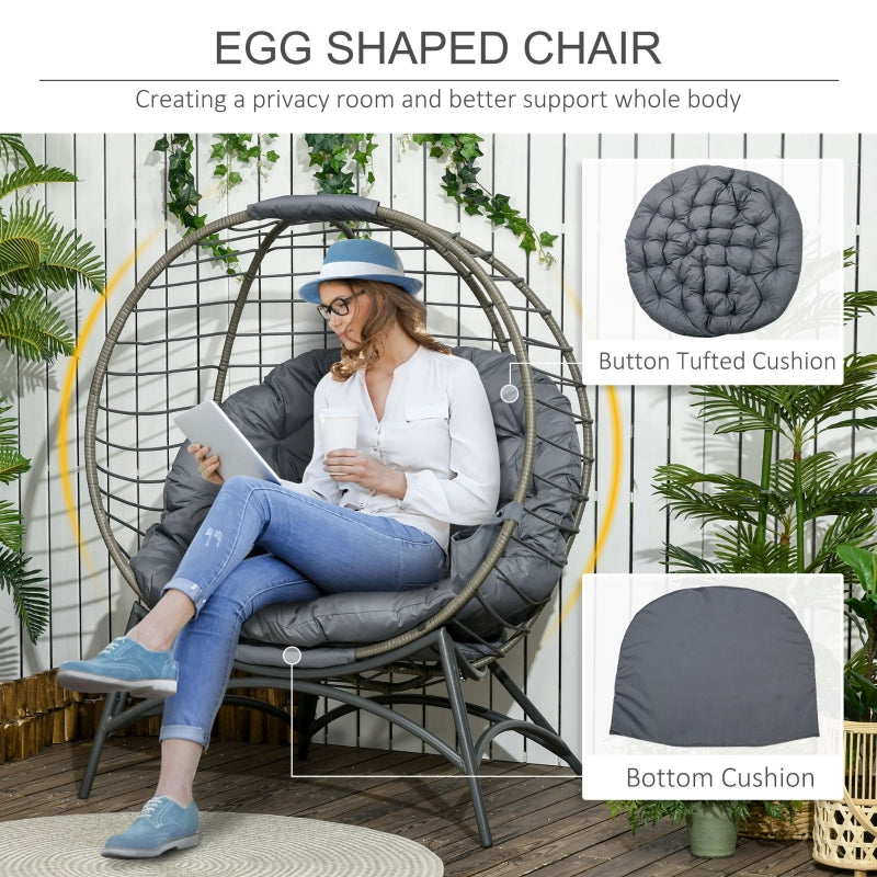 Folding Rattan Egg Chair, Freestanding Basket With Cushion, Bottle Holder Bag For Outdoor Indoor, Grey Black