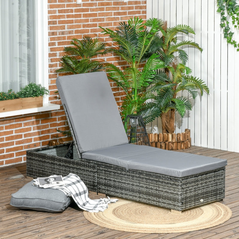 Rattan Lounger Adjustable Garden Furniture- Grey