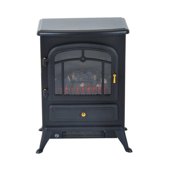 1800W Freestanding Indoor Iron Heater With Burning Log View - Black