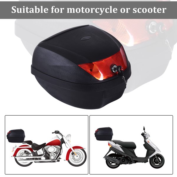 28L Motorcycle Tail Box W/ 2 Keys - Black/Red