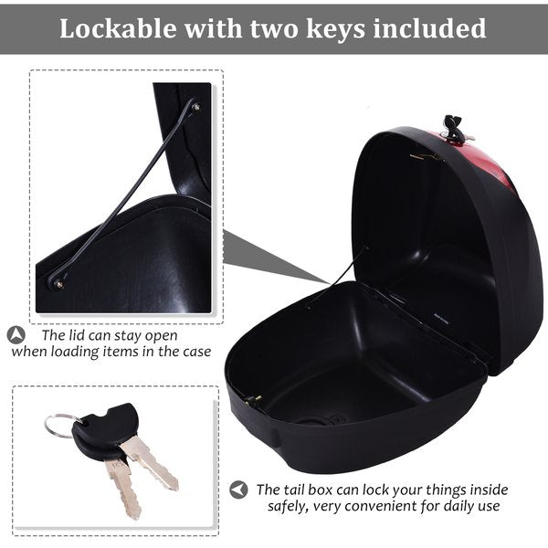 28L Motorcycle Tail Box W/ 2 Keys - Black/Red