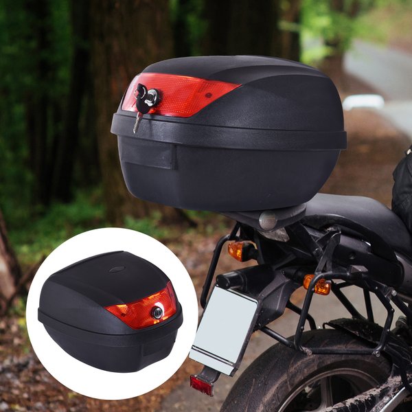 28L Motorcycle Tail Box W/ 2 Keys - Black/Red