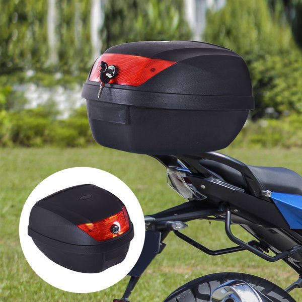 28L Motorcycle Tail Box W/ 2 Keys - Black/Red