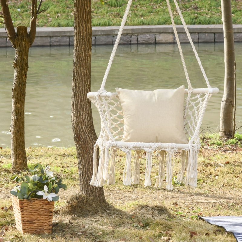 Hanging Hammock Chair Cotton Rope Porch Swing - Cream White