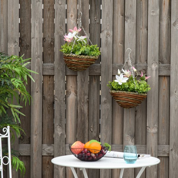 2 PCs Artificial Clematis Flower Hanging Planter Basket For Indoor Outdoor Décor