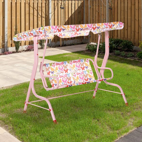 2 - Seater Outdoor Garden Patio Swing Chair Bench Hammock For Kids - Pink
