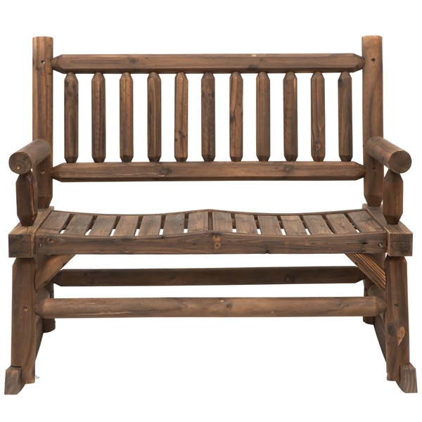 2 Seat Rocking Bench Wood Frame Loveseat - Brown