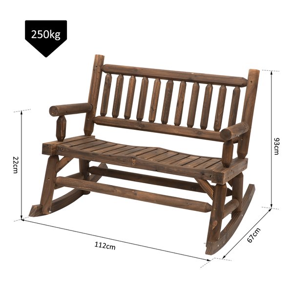 2 Seat Rocking Bench Wood Frame Loveseat - Brown