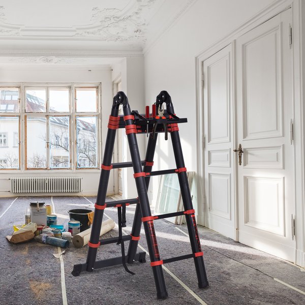 3.8 M Duo Aluminium Ladder W/ Tool Holder Herringbone Design Foldable