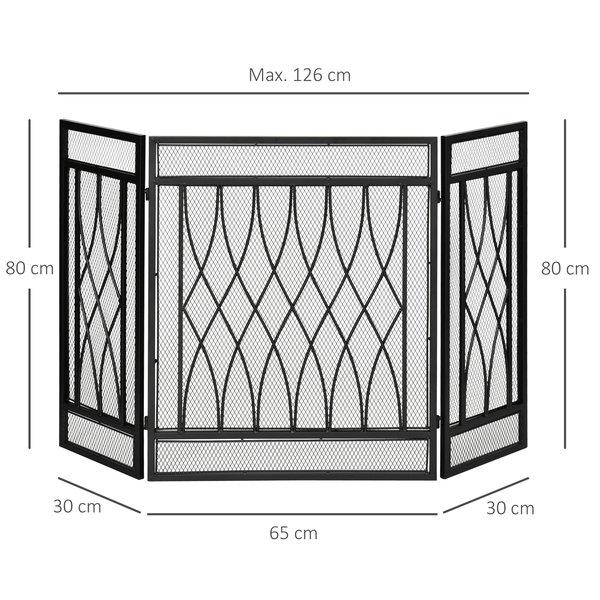 3-Panel Folding Fireplace Screen, Home Metal Mesh Spark Guard - Black