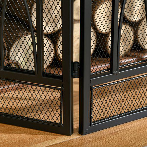 3-Panel Folding Fireplace Screen, Home Metal Mesh Spark Guard - Black