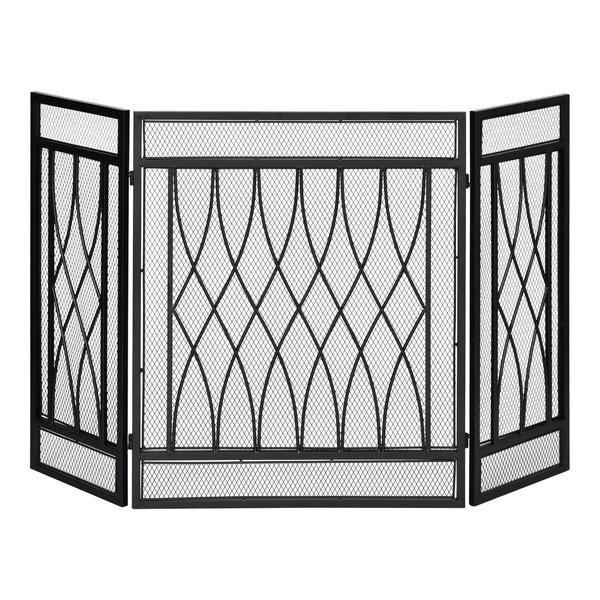 3-Panel Folding Fireplace Screen, Home Metal Mesh Spark Guard - Black