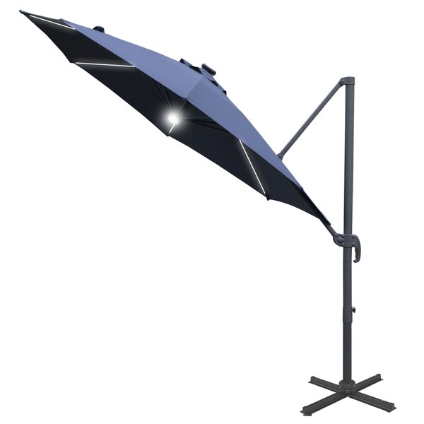 3 M Parasol Umbrella W/ Base Solar Lights - Blue