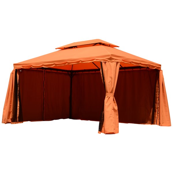 3m X 4m  Polyester Draped 2-Tier Roof Gazebo - Orange