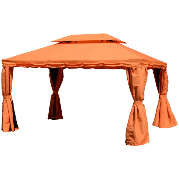 3m X 4m  Polyester Draped 2-Tier Roof Gazebo - Orange