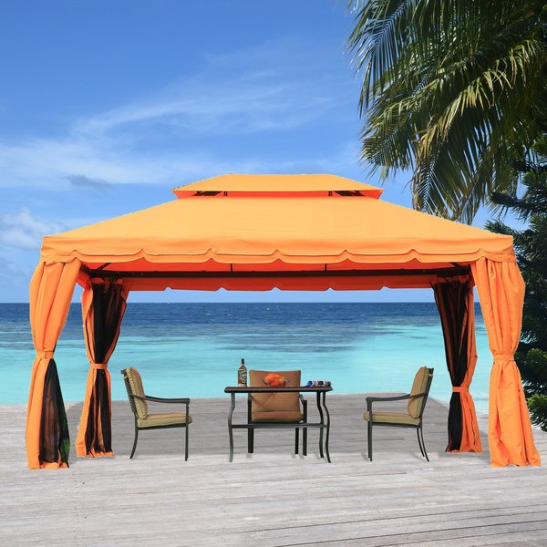 3m X 4m  Polyester Draped 2-Tier Roof Gazebo - Orange