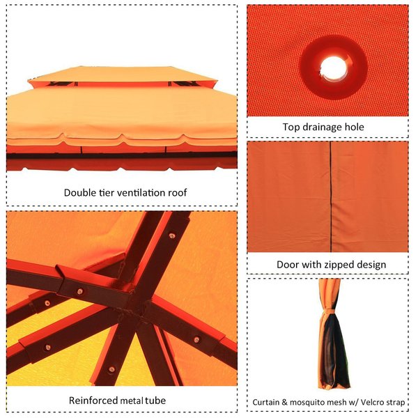 3m X 4m  Polyester Draped 2-Tier Roof Gazebo - Orange