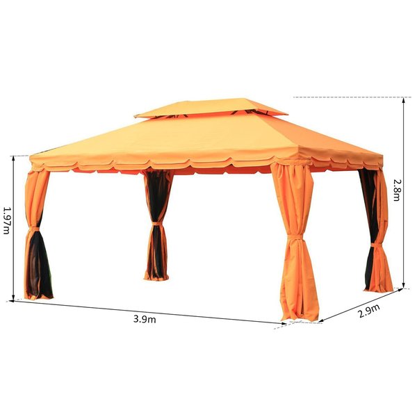 3m X 4m  Polyester Draped 2-Tier Roof Gazebo - Orange